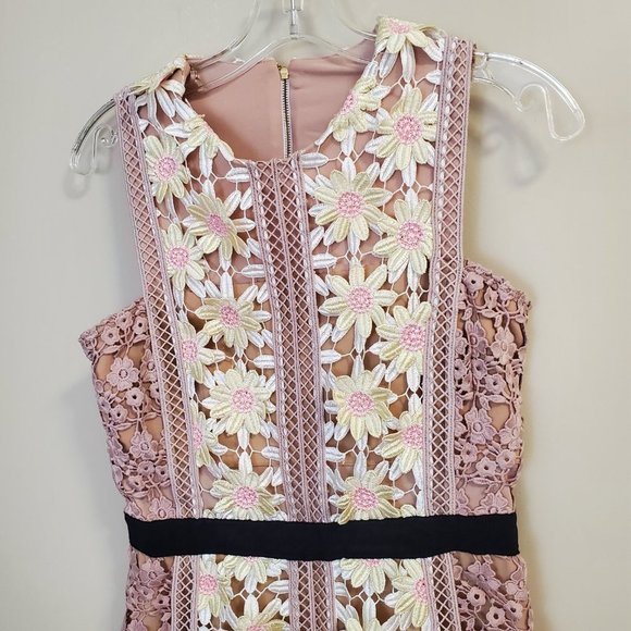 Self Portrait Daisy Floral Applique Lace Nude Illusion Midi Dress Wedding Size 6 - Picture 4 of 10